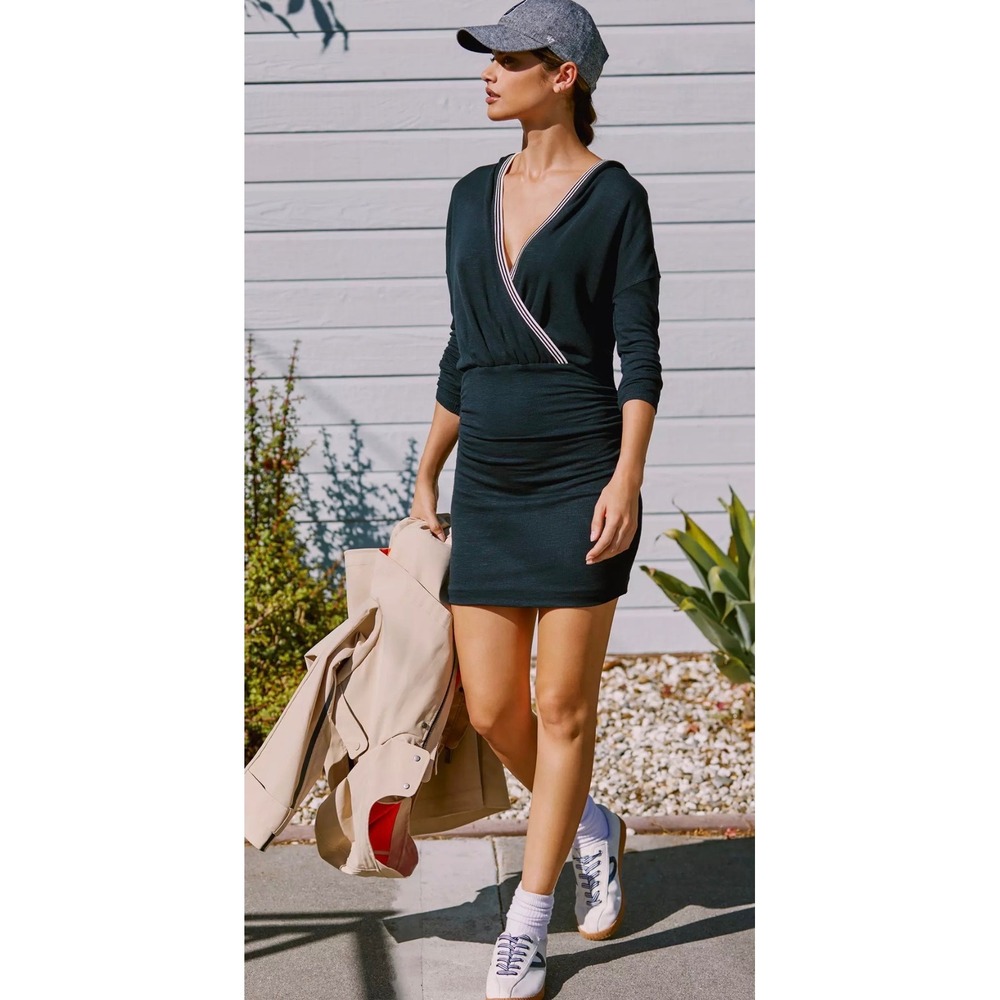 Anthropologie Daily Practice Ruched Hooded Mini Dress in black Size‎ S Black